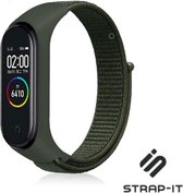Nylon Smartwatch bandje - Geschikt voor  Xiaomi Mi Band 3 / 4 nylon bandje - legergroen - Strap-it Horlogeband / Polsband / Armband