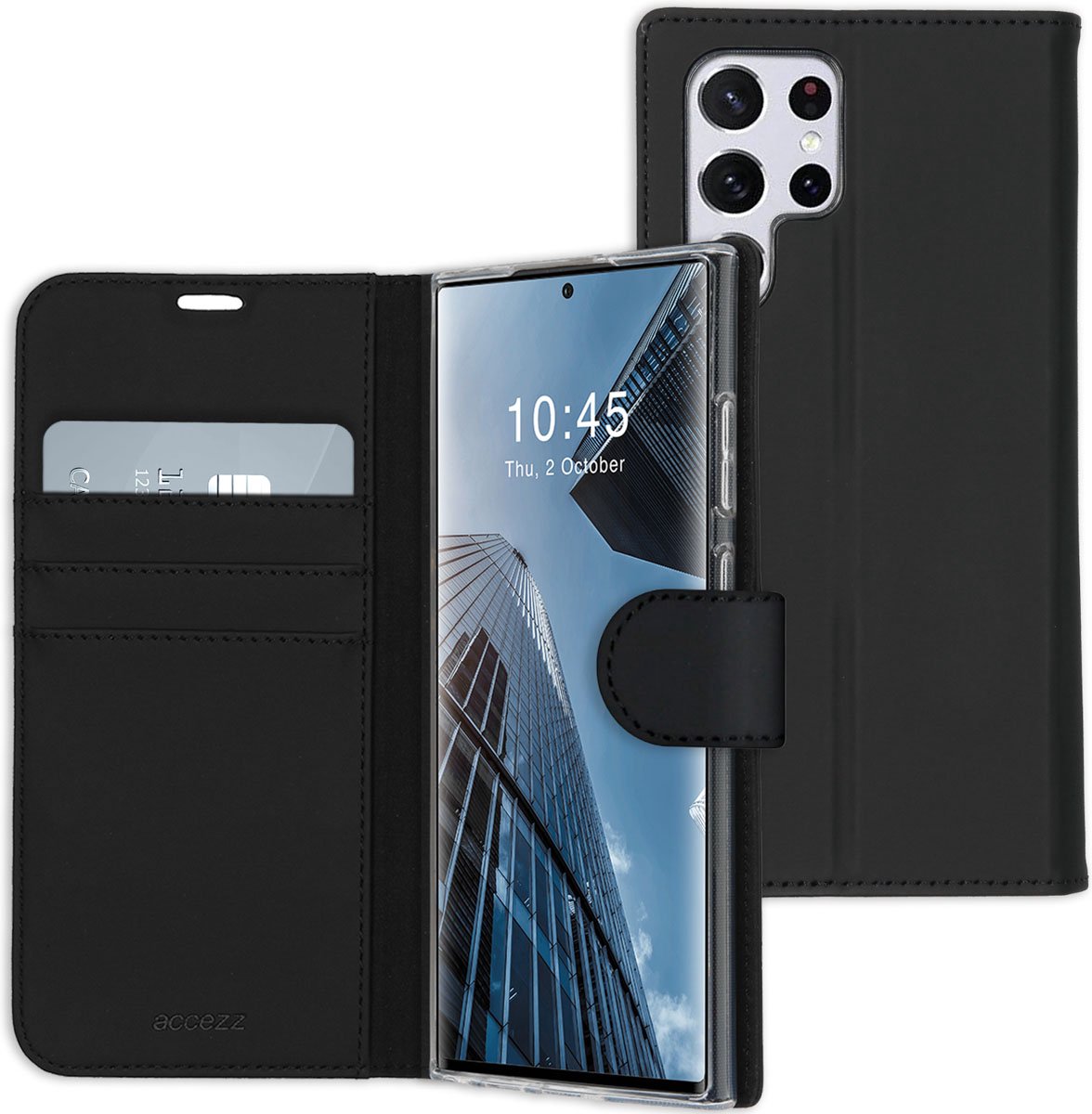 Accezz Hoesje Geschikt voor Samsung Galaxy S22 Ultra Hoesje Met Pasjeshouder - Accezz Wallet Softcase Bookcase - Zwart