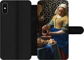 Bookcase Geschikt voor iPhone XS Max telefoonhoesje - Melkmeisje - Kunst - Panterprint - Vermeer - Schilderij - Oude meesters - Met vakjes - Wallet case met magneetsluiting