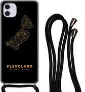 Hoesje met koord Geschikt voor iPhone 12 - Flevoland - Kaart - Nederland - Gold - Siliconen - Crossbody - Backcover met Koord - Telefoonhoesje met koord - Hoesje met touw