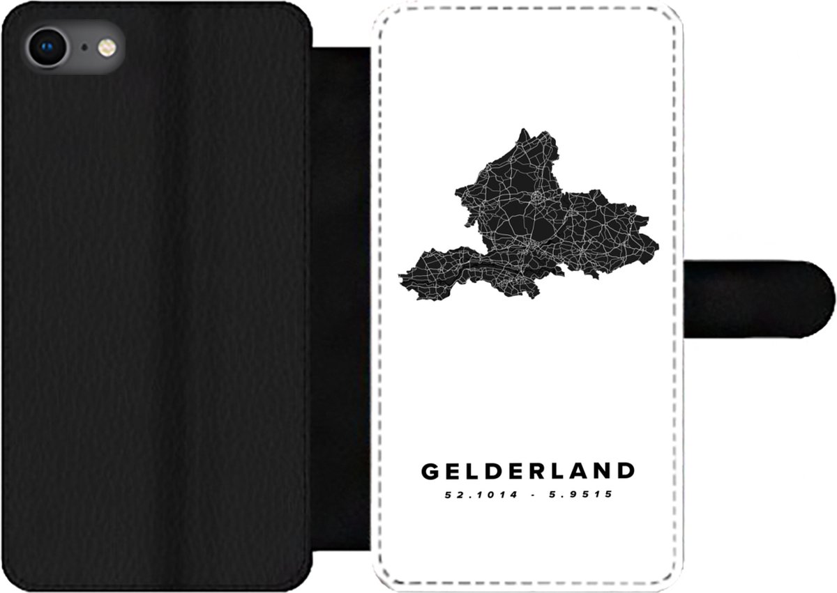 Telefoonhoesje Geschikt voor iPhone 8 telefoonhoesje - Gelderland - Kaart - Zwart - Met vakjes - Wallet case met magneetsluiting