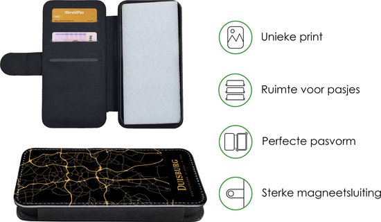 Telefoonhoesje Geschikt voor iPhone 13 telefoonhoesje - Duisburg - Kaart - Goud - Met vakjes - Wallet case met magneetsluiting