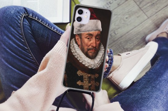 Coque avec cordon iPhone 12 - Peinture - Bonnet de Noel - Maîtres anciens - Siliconen - Bandoulière - Coque arrière avec cordon - Coque pour téléphone avec cordon - Coque avec corde
