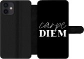 Bookcase Geschikt voor iPhone 12 Mini telefoonhoesje - Spreuken - Carpe diem - Quotes - Pluk de dag - Met vakjes - Wallet case met magneetsluiting