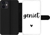 Bookcase Geschikt voor iPhone 12 Mini telefoonhoesje - Spreuken - Quotes - Geniet - Met vakjes - Wallet case met magneetsluiting