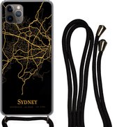 Telefoonkoord - Telefoonketting - Telefoonhoesje Geschikt voor iPhone 11 Pro - Sydney - Kaart - Goud - Siliconen - Crossbody - Telefoonhoesje met koord Telefoonhoesje