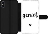 Bookcase Geschikt voor iPhone X telefoonhoesje - Spreuken - Quotes - Geniet - Met vakjes - Wallet case met magneetsluiting