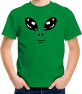 Alien / buitenaards wezen gezicht verkleed t-shirt groen voor kinderen - Carnaval  fun shirt / kleding / kostuum S (122-128)