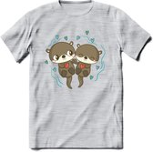 Love Otters - Valentijn T-Shirt | Grappig Valentijnsdag Cadeautje voor Hem en Haar | Dames - Heren - Unisex | Kleding Cadeau | - Licht Grijs - Gemaleerd - M
