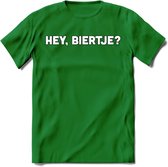 Hey, Biertje? T-Shirt | Bier Kleding | Feest | Drank | Grappig Verjaardag Cadeau | - Donker Groen - L