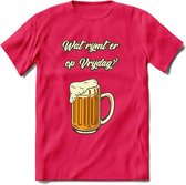 Wat Rijmt Er Op Vrijdag? T-Shirt | Bier Kleding | Feest | Drank | Grappig Verjaardag Cadeau | - Roze - XXL