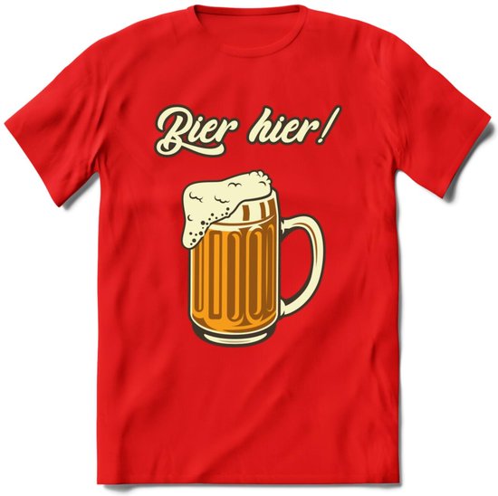 Bier Hier! T-Shirt | Bier Kleding | Feest | Drank | Grappig Verjaardag Cadeau | - Rood - S