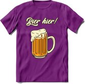 Bier Hier! T-Shirt | Bier Kleding | Feest | Drank | Grappig Verjaardag Cadeau | - Paars - XXL