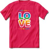 Love | Pride T-Shirt | Grappig LHBTIQ+ / LGBTQ / Gay / Homo / Lesbi Cadeau Shirt | Dames - Heren - Unisex | Tshirt Kleding Kado | - Roze - XXL