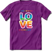 Love | Pride T-Shirt | Grappig LHBTIQ+ / LGBTQ / Gay / Homo / Lesbi Cadeau Shirt | Dames - Heren - Unisex | Tshirt Kleding Kado | - Paars - L