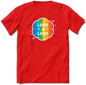 Love Is Love | Pride T-Shirt | Grappig LHBTIQ+ / LGBTQ / Gay / Homo / Lesbi Cadeau Shirt | Dames - Heren - Unisex | Tshirt Kleding Kado | - Rood - XXL