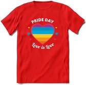 Love Is Love | Pride T-Shirt | Grappig LHBTIQ+ / LGBTQ / Gay / Homo / Lesbi Cadeau Shirt | Dames - Heren - Unisex | Tshirt Kleding Kado | - Rood - M