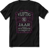 50 Jaar Legendarisch Gerijpt T-Shirt | Roze - Grijs | Grappig Verjaardag en Feest Cadeau Shirt | Dames - Heren - Unisex | Tshirt Kleding Kado | - Zwart - M