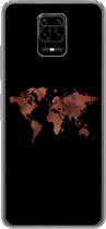 Geschikt voor Xiaomi Redmi Note 9 Pro hoesje - Wereldkaart - Leer - Zwart - Siliconen Telefoonhoesje