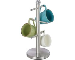 mokkenrek met 6 stangen - 37 x 15 cm - staand - rvs - voor koffiekopjes - metaal