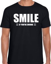 Smile if you are drunk / Lach als je dronken bent fun fun t-shirt - zwart - heren - Feest outfit / kleding / shirt 2XL