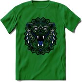 Beer - Dieren Mandala T-Shirt | Donkerblauw | Grappig Verjaardag Zentangle Dierenkop Cadeau Shirt | Dames - Heren - Unisex | Wildlife Tshirt Kleding Kado | - Donker Groen - XL