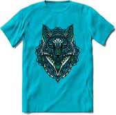 Vos - Dieren Mandala T-Shirt | Groen | Grappig Verjaardag Zentangle Dierenkop Cadeau Shirt | Dames - Heren - Unisex | Wildlife Tshirt Kleding Kado | - Blauw - 3XL