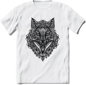 Vos - Dieren Mandala T-Shirt | Grijs | Grappig Verjaardag Zentangle Dierenkop Cadeau Shirt | Dames - Heren - Unisex | Wildlife Tshirt Kleding Kado | - Wit - L