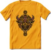 Bizon - Dieren Mandala T-Shirt | Rzoe | Grappig Verjaardag Zentangle Dierenkop Cadeau Shirt | Dames - Heren - Unisex | Wildlife Tshirt Kleding Kado | - Geel - XL