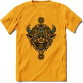 Bizon - Dieren Mandala T-Shirt | Blauw | Grappig Verjaardag Zentangle Dierenkop Cadeau Shirt | Dames - Heren - Unisex | Wildlife Tshirt Kleding Kado | - Geel - XL