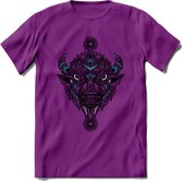 Bizon - Dieren Mandala T-Shirt | Blauw | Grappig Verjaardag Zentangle Dierenkop Cadeau Shirt | Dames - Heren - Unisex | Wildlife Tshirt Kleding Kado | - Paars - XL