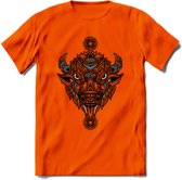Bizon - Dieren Mandala T-Shirt | Blauw | Grappig Verjaardag Zentangle Dierenkop Cadeau Shirt | Dames - Heren - Unisex | Wildlife Tshirt Kleding Kado | - Oranje - 3XL