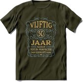 50 Jaar Legendarisch Gerijpt T-Shirt | Sky Blue - Ivoor | Grappig Verjaardag en Feest Cadeau Shirt | Dames - Heren - Unisex | Tshirt Kleding Kado | - Leger Groen - S