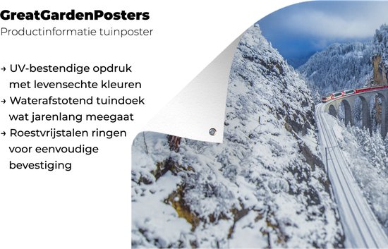 Affiche de jardin Train à travers le paysage hivernal de la Suisse - 80x40 cm - Décoration murale Outdoor - Affiche de jardin - Toile de jardin - Affiche de clôture - Peinture de jardin