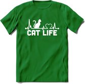 Cat Life - Katten T-Shirt Kleding Cadeau | Dames - Heren - Unisex | Kat / Dieren shirt | Grappig Verjaardag kado | Tshirt Met Print | - Donker Groen - L