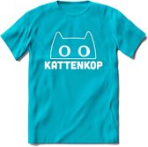 Kattenkop - Katten T-Shirt Kleding Cadeau | Dames - Heren - Unisex | Kat / Dieren shirt | Grappig Verjaardag kado | Tshirt Met Print | - Blauw - L