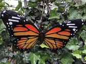 Vlinder, geheel metaal en vol in kleur oranje zwart.