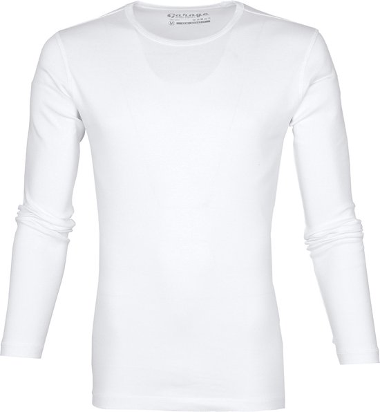 Garage 303 - Semi Bodyfit T-shirt ronde hals lange mouw wit M 100% katoen 1x1 rib