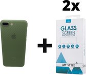 Backcase Carbon Hoesje iPhone 6 Plus/6s Plus Groen - 2x Gratis Screen Protector - Telefoonhoesje - Smartphonehoesje