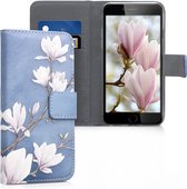 kwmobile telefoonhoesje voor Samsung Galaxy J3 (2016) DUOS - Hoesje met pasjeshouder in taupe / wit / blauwgrijs - Magnolia design
