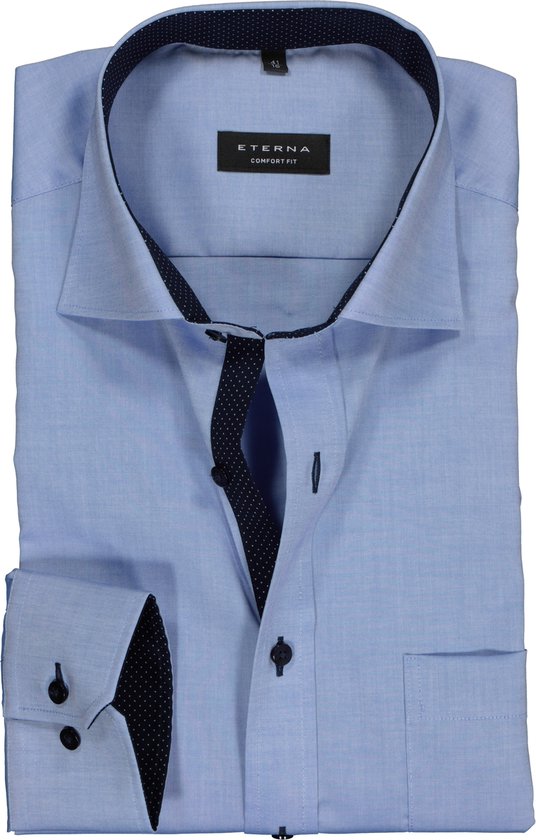 ETERNA comfort fit overhemd - mouwlengte 7 - fijn Oxford heren overhemd - lichtblauw (blauw gestipt contrast) - Strijkvrij - Boordmaat: 48