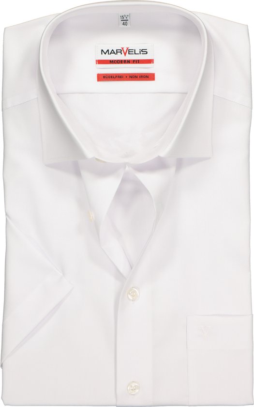 MARVELIS modern fit overhemd - korte mouw - wit - Strijkvrij - Boordmaat: