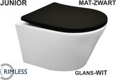 Vesta Junior Rimless Wandcloset Compact Wit Met Shade Softclose Toiletbril Mat Zwart