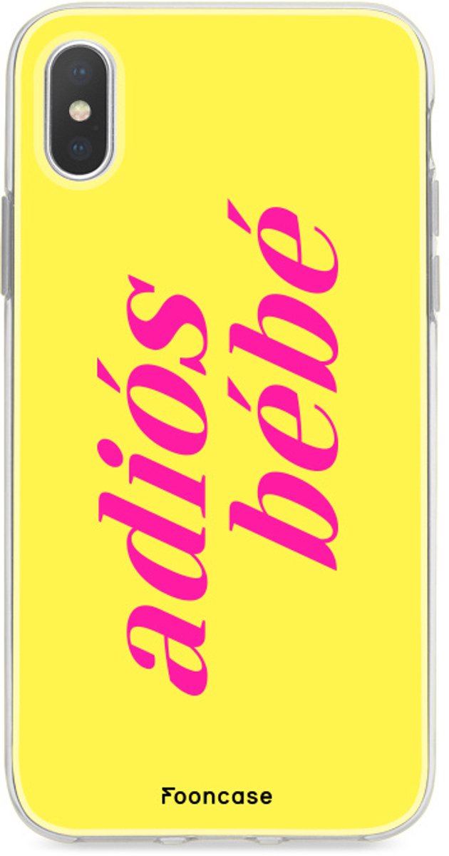 Fooncase Hoesje Geschikt voor iPhone XS Max - Shockproof Case - Back Cover / Soft Case - Adios Bebe / Geel & Roze