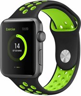 Rubberen sport bandje voor de Geschikt voor Apple Watch 38mm - 40mm S/M - Zwart Groen 1|2|3|4|5|6|7