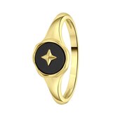 Lucardi Dames Goldplated ring zwart agaat - Ring - Cadeau - Echt Zilver - Goudkleurig