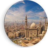 Artaza Dibond Muurcirkel Moskee in Cairo, Egypte - Ø 50 cm - Klein - Wandcirkel - Rond Schilderij - Voor Binnen en Buiten