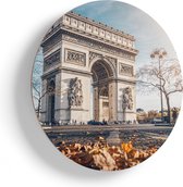 Artaza Houten Muurcirkel - Arc De Triomphe In Parijs Tijdens De Herfst - Ø 60 cm - Multiplex Wandcirkel - Rond Schilderij