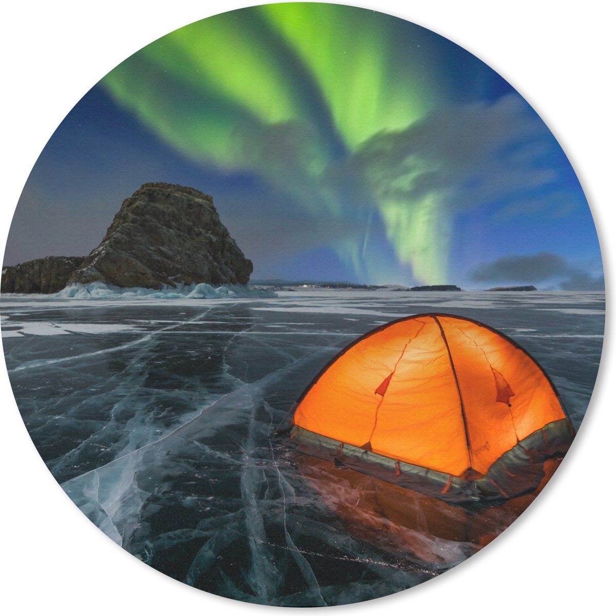 Muismat - Mousepad - Rond - Noorderlicht - Tent - IJs - Scandinavië - 30x30 cm - Ronde muismat