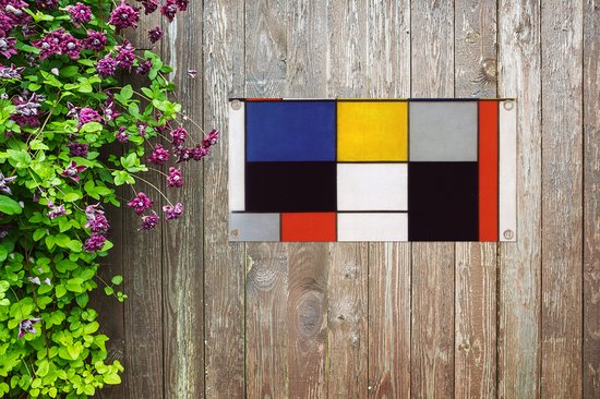Tuinposter Compositie A - Piet Mondriaan - 60x30 cm - Tuindoek - Buitenposter